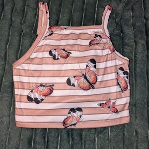 SHEIN Butterfly Print Striped Crop Top